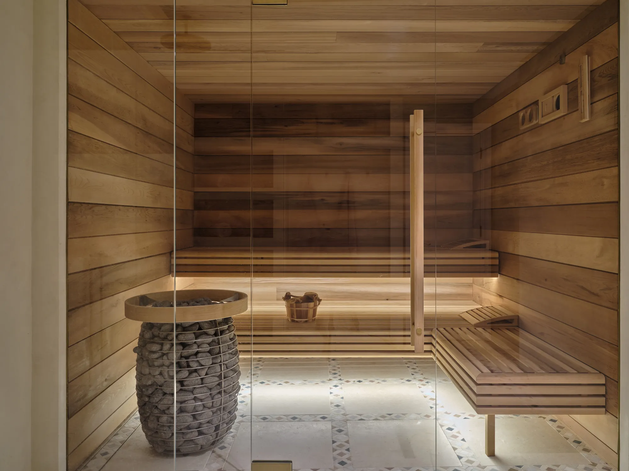 The western red cedar sauna in the basement.