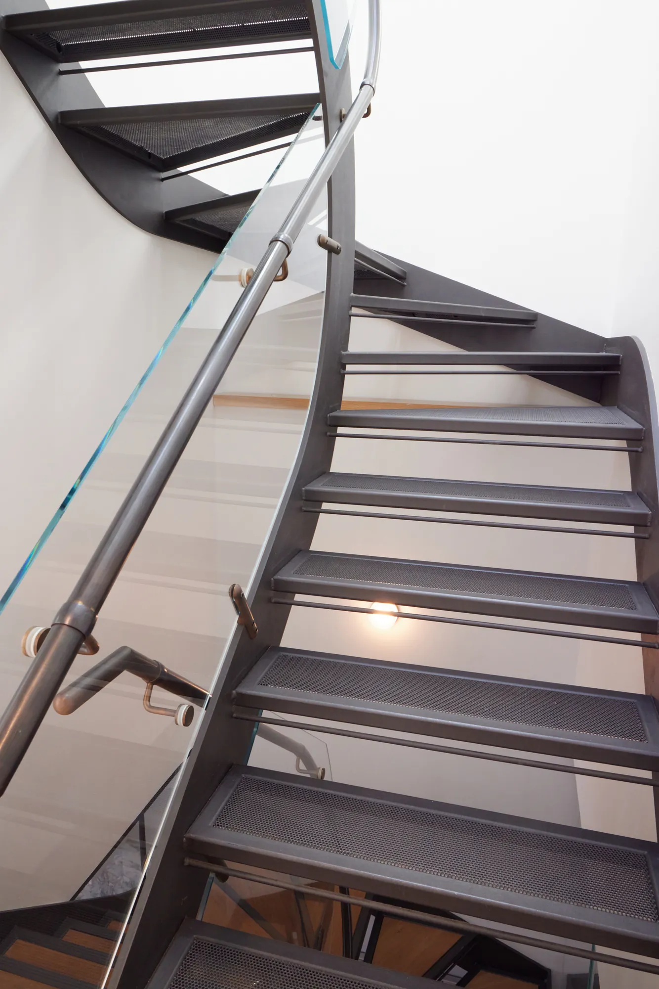 Looking up the steel stair.
